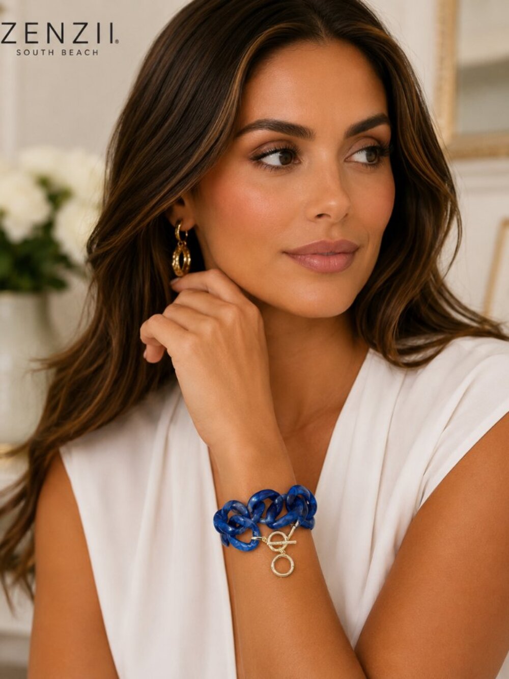 B1506 Large Link Blue Bracelet by ZENZII